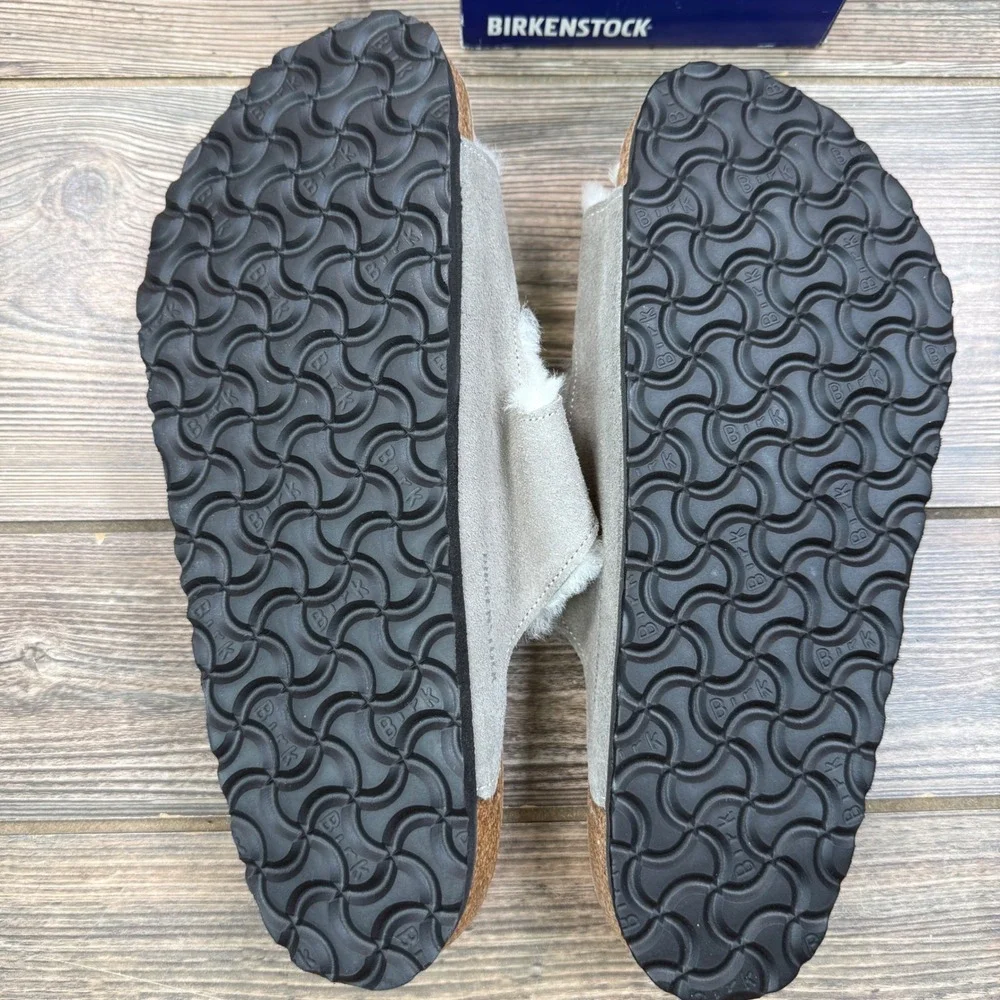 Birkenstock Mens Size 43 Arizona Fur Stone Coin Suede Shearling Sandals New